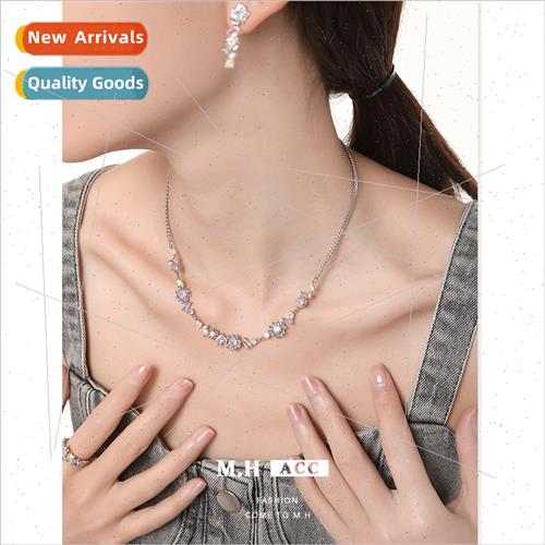 French rustic color zirconia flower necklace female new simp