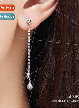 Koreas925 silver earrings female niche long hanging light be