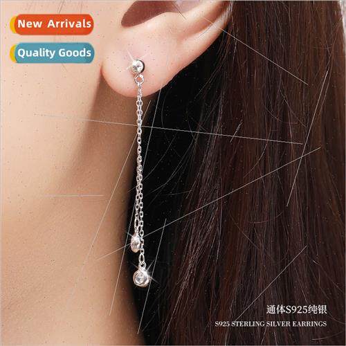 Koreas925 silver earrings female niche long hanging light be