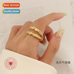 Europe whacked tinfoil textured double layer ring tanium ste
