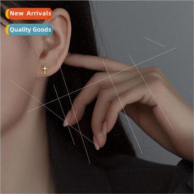 S925 silver Koreasimple cross earrings female drilling small