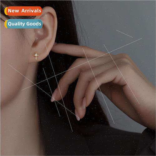 S925 silver Koreasimple cross earrings female drilling small