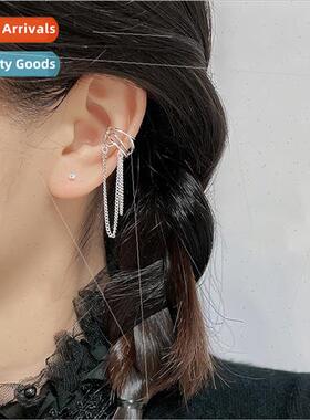 Geometric chain lines irregular multi-layer ear clips whout
