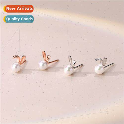 S925 silver needle rabb pearl earrings female niche cute ear