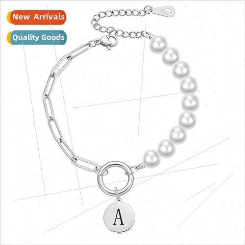 ins stainless steel imation pearl O bracelet 26 letters alph