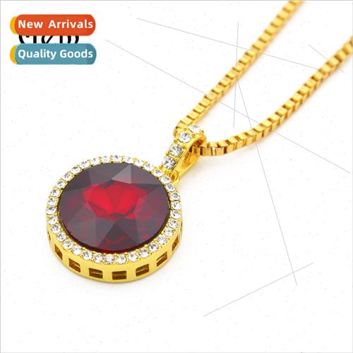 Hip Hop Diamond Set Round Ruby Pendant Europe hiphop Mens Ne