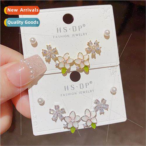 Sweet Mori Drip Oil Flower Zirconia Stud Earrings Set che Pr