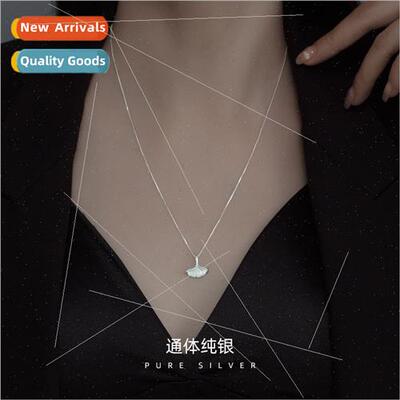 S925 silver Korea Mori lerature ginkgo biloba leaf necklace