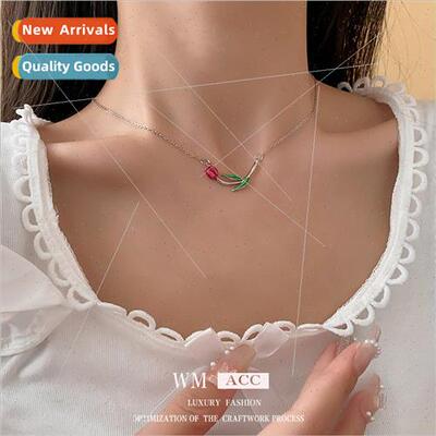 French colorful tulip flower necklace retro fashion collarbo