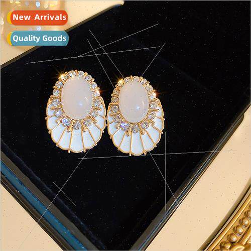 Earrings silver pin set diamond skirt drop oil earrings Fren