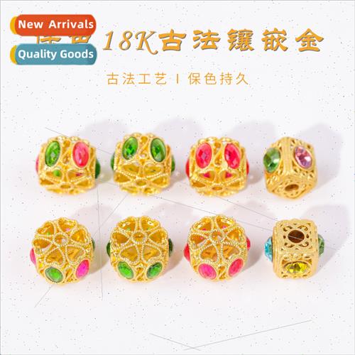 antique gold inlaid diamond hollow flat beads handmade diy b