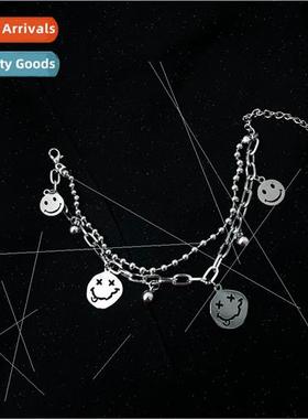 Double chain hjewelry ins smiley face Korea tanium steel doe
