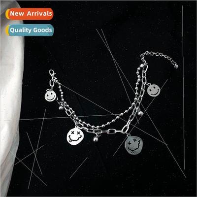 Double chain hjewelry ins smiley face Korea tanium steel doe