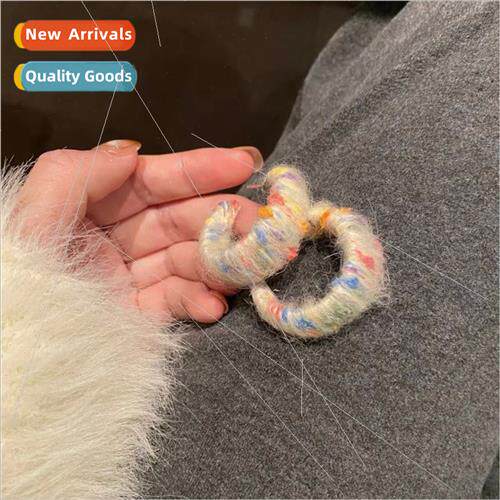 Rainbow wool autumn winter winding cute plush earrings earri