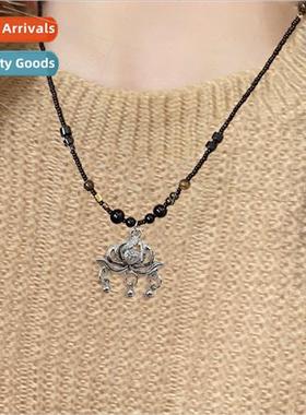 Lotus Pendant Beaded Necklace Ethnic Vintage che Chain Jewel