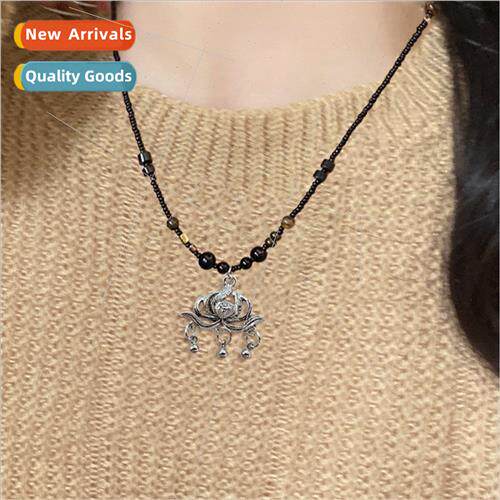 Lotus Pendant Beaded Necklace Ethnic Vintage che Chain Jewel