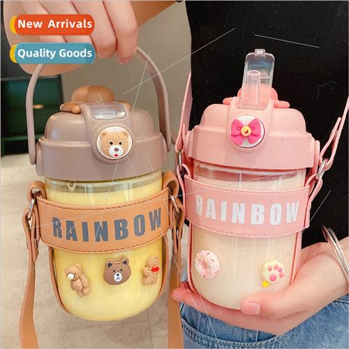 Student water cup female wh straw high color value water bot