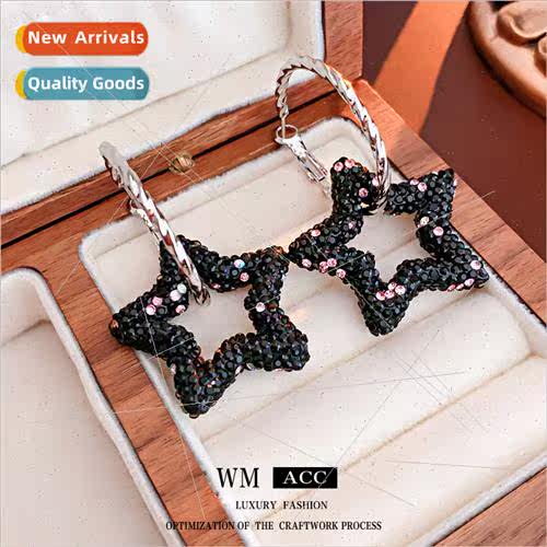 lver needle wh diamond hollow stars circle earrings ins nich