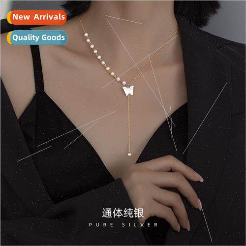 S925 silver butterfly necklace female natural whe mother-of-