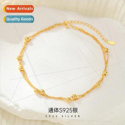 S925 lver Double Layer Round Bead Anklet Women che mple Clas