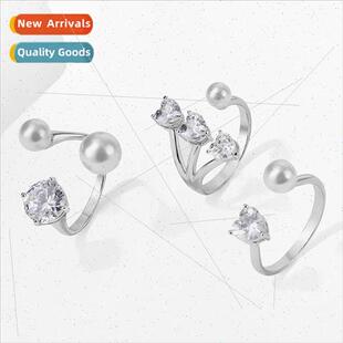 heart Korea ring百搭叠带手饰 pearl adjustable ins opening