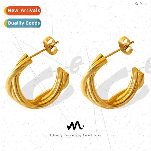 che C-shaped tanium steel twisted wire earrings Korea ins ea
