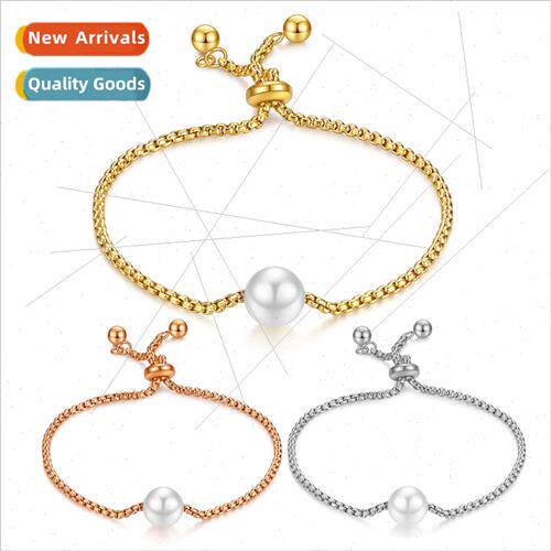 Korea fresh tanium steel pearl bracelet female ins simple st