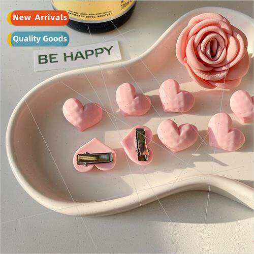 spring pink love heart hair clips camellia bangs clip sweet