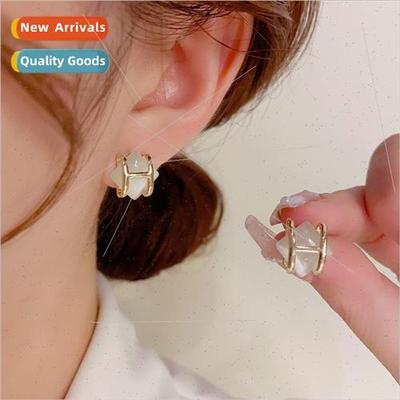 Koreacat eye stone H letter earrings female exquise s925 sil