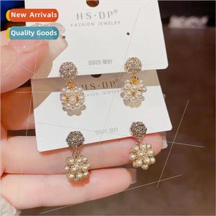 French retro pearl orb earrings s925 silver pin delicate fas