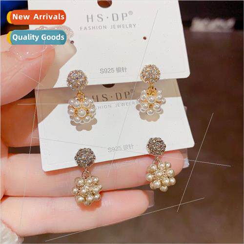 French retro pearl orb earrings s925 silver pin delicate fas