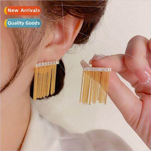 Fashion row zirconia tassel earrings women s925 silver pin e