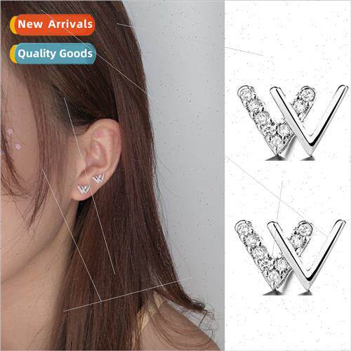 Shaw War CP Powder Glter Diamond Double V Earrings Women INS