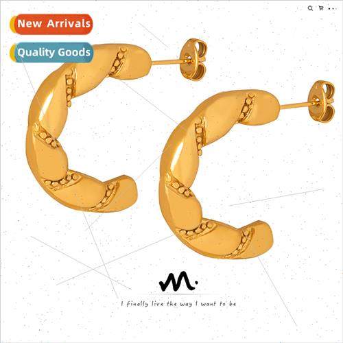 Europe tanium steel earrings romantic French twisted lace C-