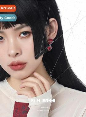 Rose red heart earrings female oil drop delicate ins earring
