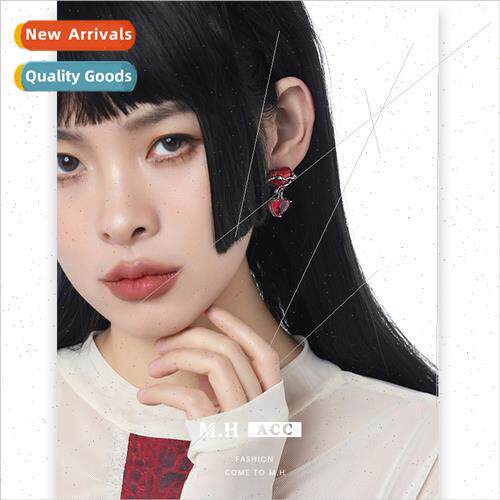 Rose red heart earrings female oil drop delicate ins earring