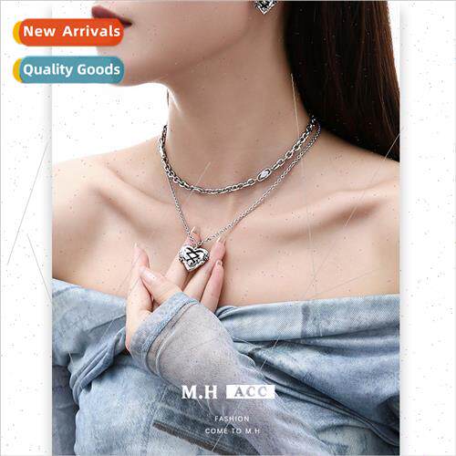 Korea sweet cool love heart necklace stacked wear versatile