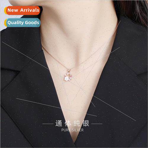 S925 lver Romantic Flower Shell Necklace in Rose Gold wh Zir