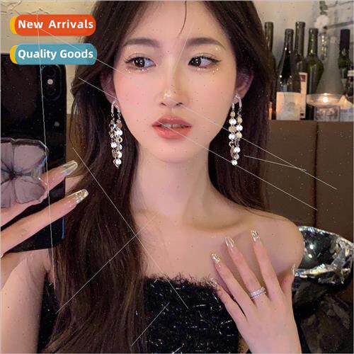 New earrings female niche premium silver circle sequins tass
