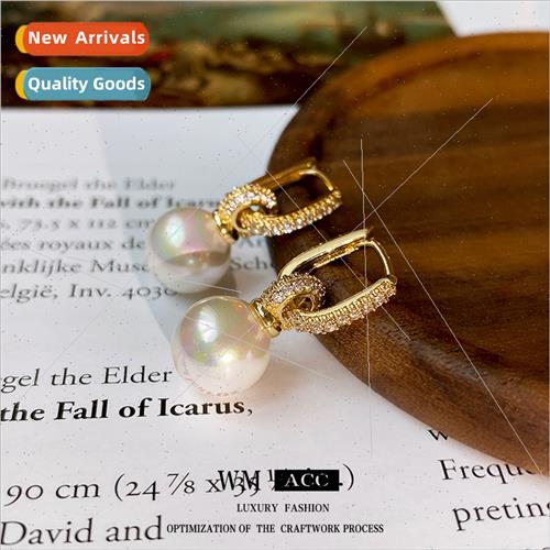zirconia pearl earring clasp elegant earrings French niche f