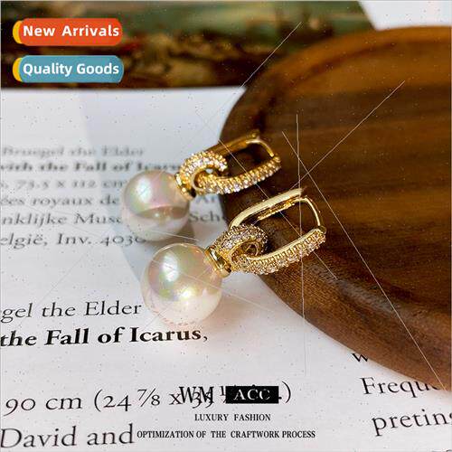 zirconia pearl earring clasp elegant earrings French niche f