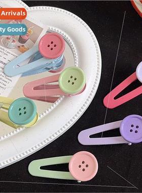 Candy Color Button Hair Clip Girl Clashing Duckbill Clip Cut