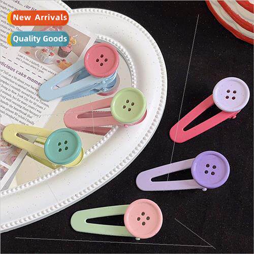 Candy Color Button Hair Clip Girl Clashing Duckbill Clip Cut