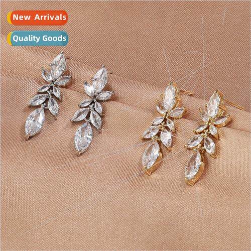 Zirconia Leaf Wheat Earrings Female che Premium Bridal Stud