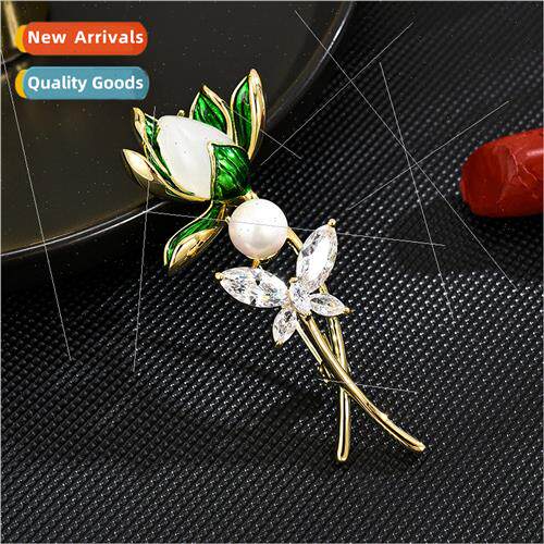 Magnolia brooch niche zirconia flower brooch upscale clothin