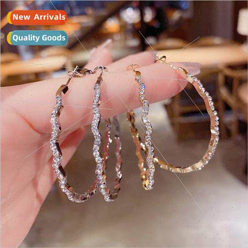Korea fashion simple diamond wave large earrings female s925