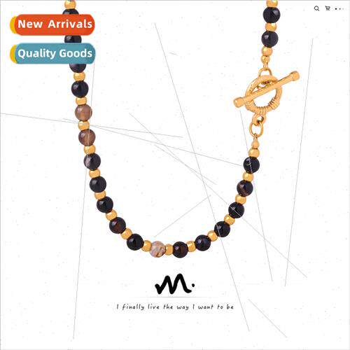 new retro ethnic natural onyx hand-beaded OT buckle necklace