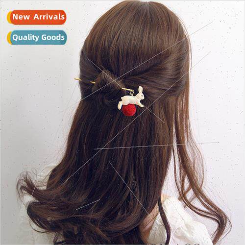 Ancient cartoon hairpin jade snow mountain rabb headdress fe