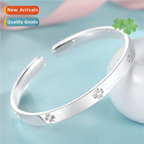999 lver Plated cky Clover Bracelet Children Smooth Solid Fa