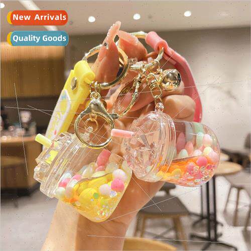 Pearl straw cup acrylic keychain quicksliquid car charm bag